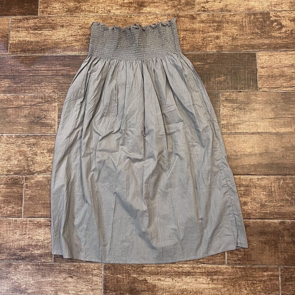 MATTA Dress Halter Strapless Gray Cotton Smocked Midi Pull On NWT
